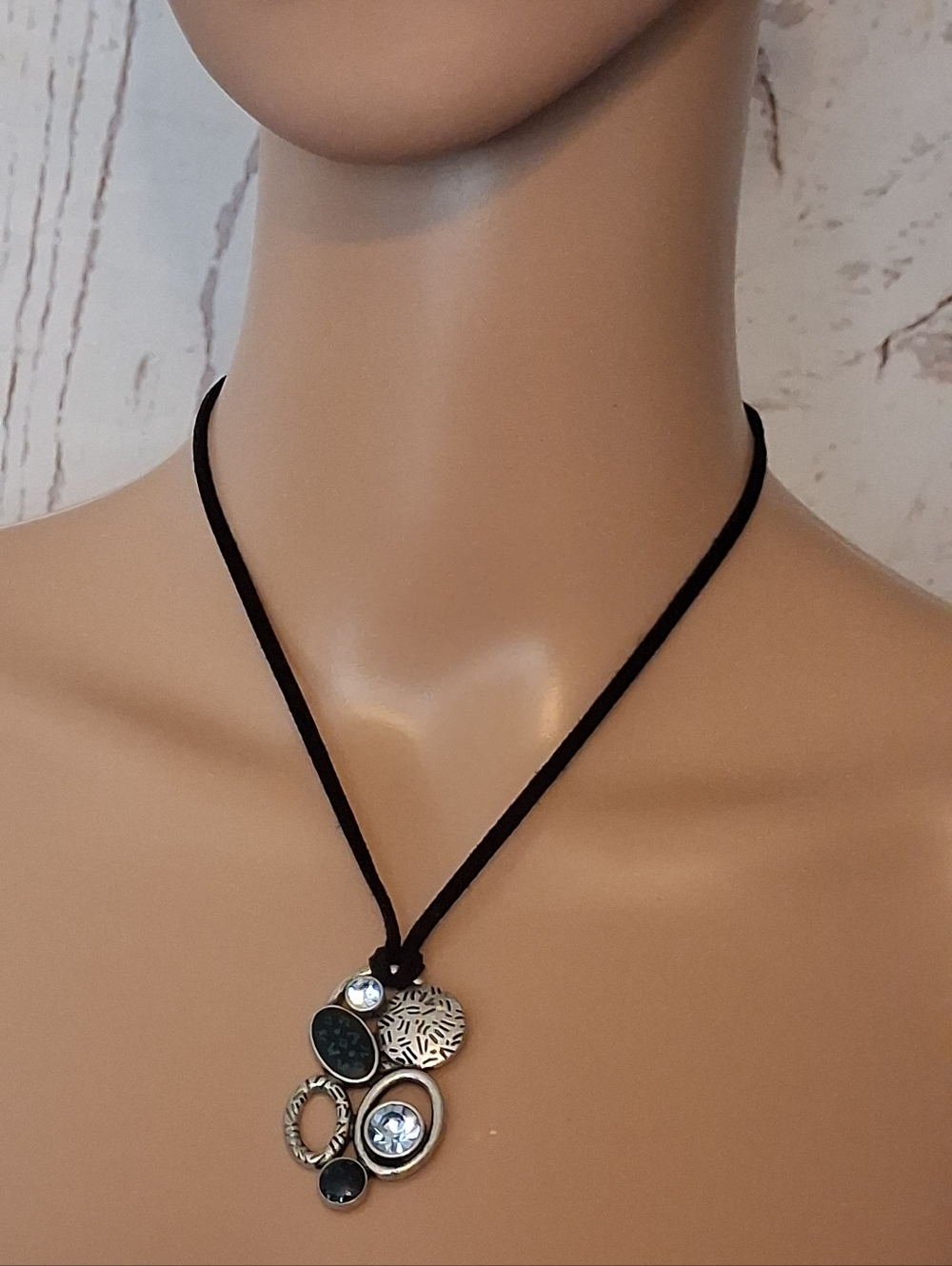 Lia Sophia Silvertone Geometric Pendant Necklace with Teal and Blue Accents